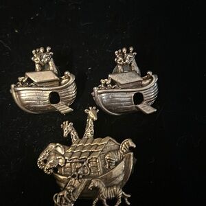 Vintage Noah’s ark pin and earrings set